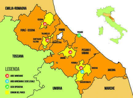 cartina regione marche e romagna con sedi del parco